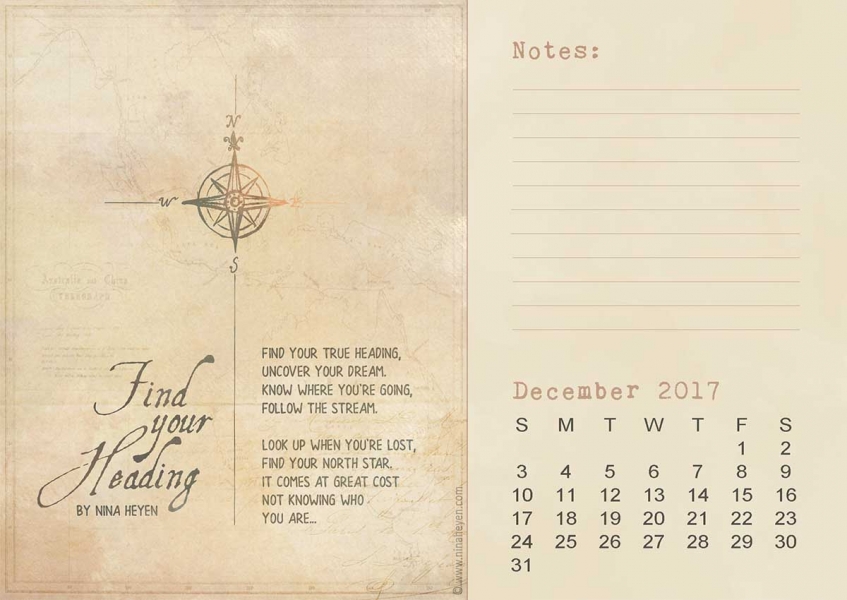 Free printable December 2017 calendar | inspirational poem 
