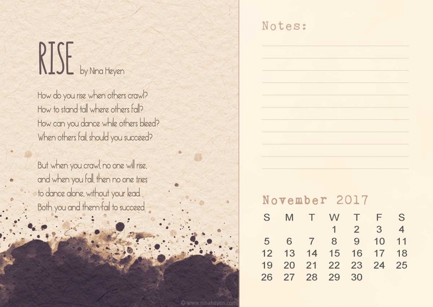 Free printable poetry calendar for November 2017